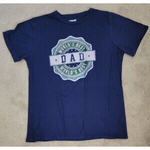 Men's Large Graphic Tee Worlds Best Dad logo T-Shirt Father's Day, New Blue Gift